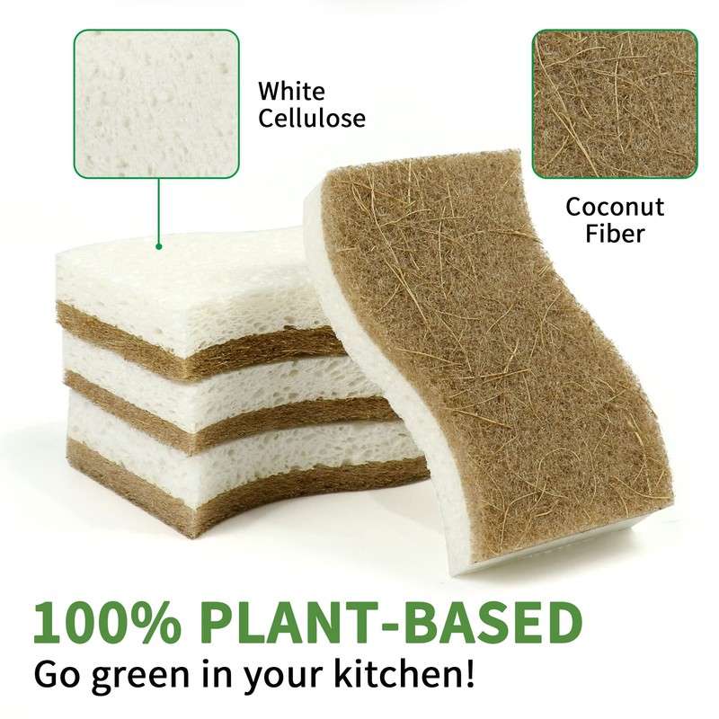 KICKLEEN 9 Pack Biodegradable Natural Kitchen Sponge - Compostable Cellulose
