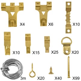 250PCS Picture Hooks for Hard Walls Picture Hanging Kit Heavy Duty Picture Frame Hangers Set with Picture Hanging Wire, Nails, Sawtooth Hangers, D Ring, Screw Eyes, Silver