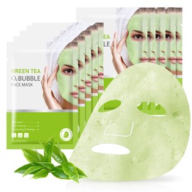 GUOYAOLIFU 10 Pack Green Tea O2 Bubble Face Sheets Masks, Green Tea Foaming Face Mask, Bubble Facial Mask, Deeping Purifying Facial Mask for Women, Moisturizing Spa Face Masks Skincare