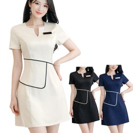 [BEAU LLASSANA] Women's Uniform Esthetician Salon Beauty Commuting Stylish Uniform Short Sleeve One-Piece Esthetician Nail Beauty Salon Dental Hygienist Medical Uniform, S