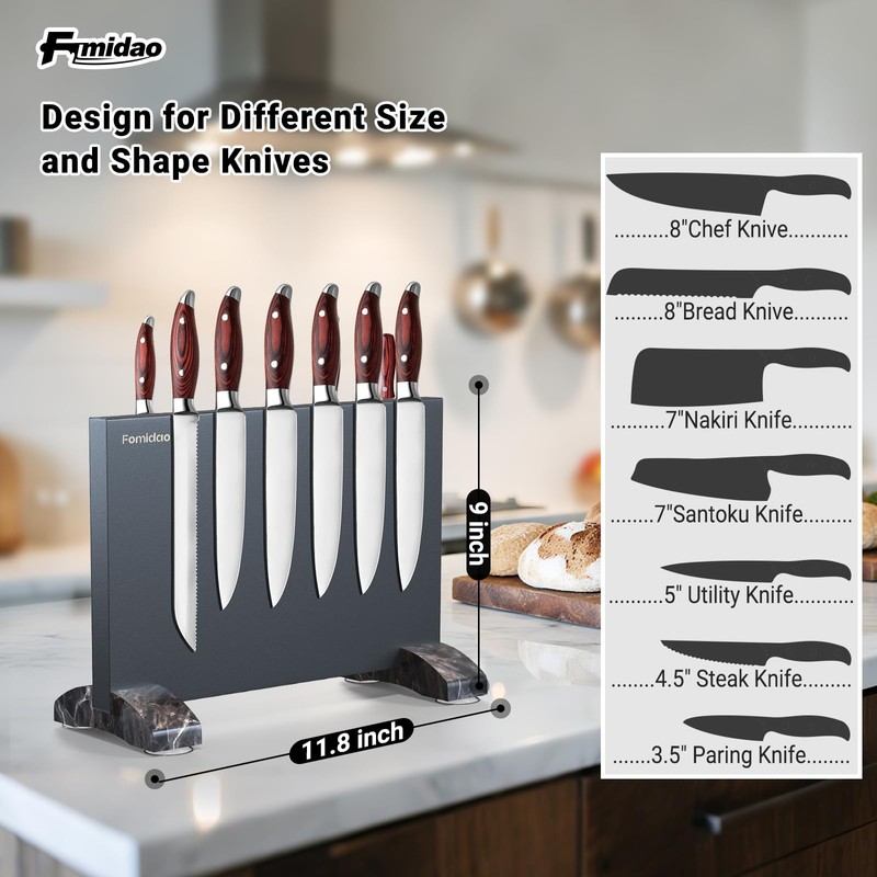 Fomidao Magnetic Knife Holder Block,Black Magnetic Knife Stand for Kitchen