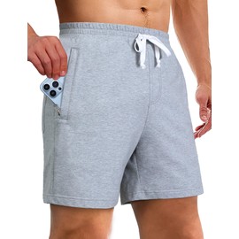 Pioneer Camp - Pantalones cortos de algodón para hombre, 5 pulgadas de entrepierna, atlético, gimnasio, entrenamiento, casual, pantalones cortos de algodón para correr, pijama, descanso, Gris, M