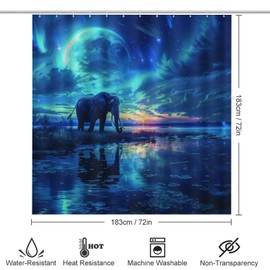 HDESDIS 4Pcs Elephant Animal Fantasy Shower Curtain Sets, Bath Mat and Rugs, Colorful Glam Aurora Borealis Shower Curtain with Hooks for Bathroom