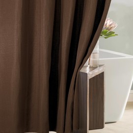 Popkozzi Brown Waffle Weave Shower Curtain: Taupe Heavy Duty Textured Fabric Shower Curtains for Bathroom - 256 GSM Water Repellent Washable Thick Polyester Cloth Bath Curtain - 72x72