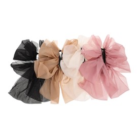 Beavorty 4pcs Vintage Bow Hair Bows French Style Banana Clips for Women Elegant Aesthetic Hair Accessories for High Ponytails Everyday Hairstyles