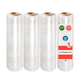 PackageZoom Pre Stretched 17” x 1500 ft 8 Rolls Stretch Wrap Film Clear Cling Plastic for Moving and Packaging Stretch Wrap