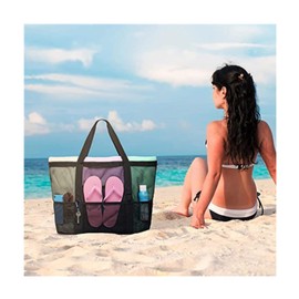 Barabum Mesh Beach Tote Womens Shoulder Handbag,Beach bag for Vacation,Travel Bath Bags (Black)