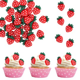30 piezas de decoración de magdalenas de fresa con temática de frutas rojas, bayas y fresas para cupcake para frutas dulces, baby shower, niños y niñas, suministros de decoración de pasteles