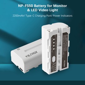 VILTROX NP-F550 Battery 2200mAh Large Capacity Li-ion Battery with Type-C Charging Port Power Indicators for Camera Monitors LED Video Lights