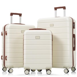 Merax Premium ABS 3-Piece Luggage Set (20/24/28 Inch) with TSA Locks, 360° Spinner Wheels & Telescopic Handle - Hardshell Suitcase Ensemble for Travel (Ivory, 20"+24"+28")