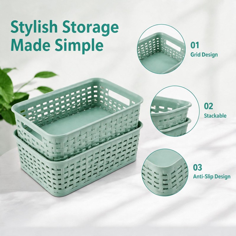 3 Pack Plastic Storage Baskets