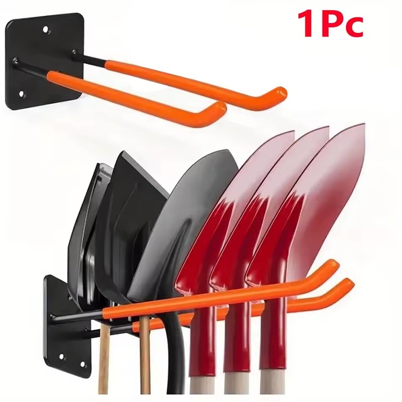 Double-Prong Wall-Mounted Garage Tool Hook for Shovels & Rakes, Black