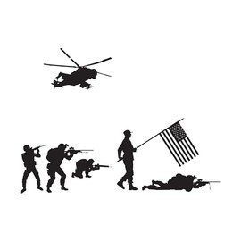 Soldiers Helicopter USA Flag Silhouette Decal Wall Art Sticker Designs Vinyl Stickers for Home House Walls Rooms Windows Bedroom Decoration Size (20x20 inch)