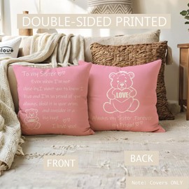ULOVE LOVE YOURSELF to My Sister - Funda de almohada de 18 x 18 pulgadas, recordatorio de hermana, regalo de cumpleaños, graduación, decoración de Acción de Gracias, funda de cojín (rosa)