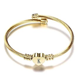 KunBead Jewelry Women Girls Auntie Initial Letter K Cuff Bracelet Gold Alphabet Heart Bangle Bracelets Gift for Birthday