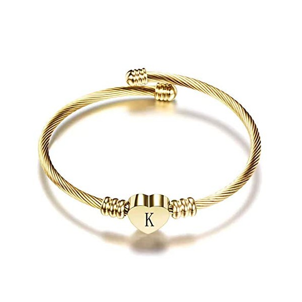 KunBead Jewelry Women Girls Auntie Initial Letter K Cuff Bracelet