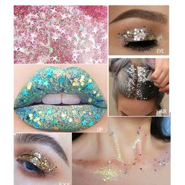 GL-Turelifes 30ml Sequins Chunky Glitter Liquid Eyeshadow Glitter Body Gel Festival Glitter Cosmetic Face Hair Nails Makeup Long Lasting Sparkling Easy to Apply, Easy to Remove (#06 Sliver)