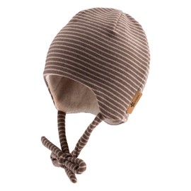 Sterntaler Striped Microfleece Beanie - Baby and Children's Hat with Cut Ear Flaps and Tie - Lined with Cotton Fleece - Dark Grey, 37