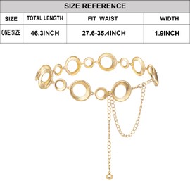 ILuvatar Women's Wide Metal Chain Dress Belt with Big Circle Gold Decor, hollowed-out Fusing Vintage Punk and Western Cowgirl Styles Belt