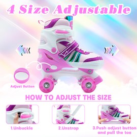 WELLWON Kids Roller Skates for Girls and Boys, Adjustable Roller Skate with Light up Wheels Ages 5-8 for Beginner in Outdoor Indoor Sports