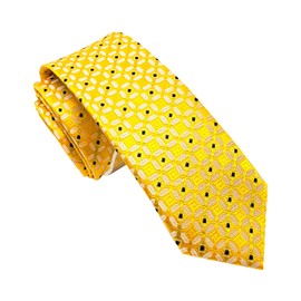 fortunatever Yellow Slim Mens Ties,Checkered Pattern Necktie With Black Dots(57.5")