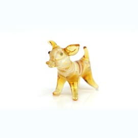 Sansukjai Chihuahua Tiny Micro Figurines Hand Blown Glass Art Animals Collectible Dog-Lover Gift Home Décor (Yellow Stand V2)