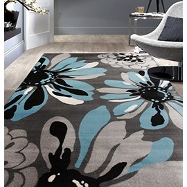 Rugshop Modern Flowers Area Rug 7' 10" x 10'2" Blue