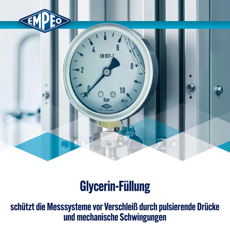 'Pressure Gauge Ng100 16BAR), G1/2 Below – Glycerine Filled