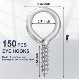 AUGSUN Eye Screws, 150PCS 1 Inch Screw Eyes Hooks Heavy Duty Screw Eyes Bolts Hooks Ring Screws for Wood Hanging Artwork