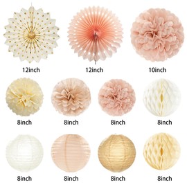 Vlipoeasn Champagne Gold Beige Boho We Will Miss You Farewell Party Decorations - 21pcs Neutral Autumn Retro We Will Miss You Banner, Paper Lanterns PomPoms, Rustic Backdrop Decor Coworker Going Away