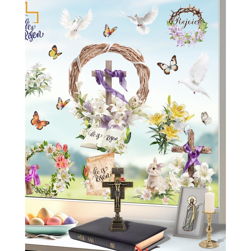 JMHACHY Easter Window Clings Decorations - 9 Sheets Easter Cross