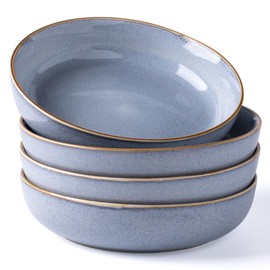 GBHOME 9'' Large Ceramic Pasta Bowls, 38oz Stoneware Pasta Serving Bowls Set of 4 for Kitchen, Wide Bowls for Fruit,Pasta,Salad,Oatmeal,Meal, Microwave Safe, Reactive Glaze-Blue
