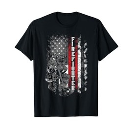 Fallen Fireman American Flag Thin Red Line Firefighter T-Shirt