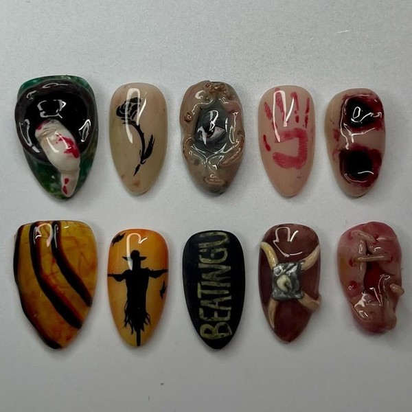 Chic Nail Studio Horror Scarecrow Press-On Nails, 3D Creepy Faces,