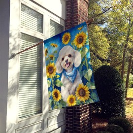 Caroline's Treasures DAC6141CHF White Poodle in Sunflowers House Flag Large Porch Sleeve Pole Decorative Outside Yard Banner Artwork Wall Hanging, Polyester, House Size, Multicolor