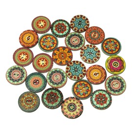 ALL in ONE Mixed Color Wood Buttons Vintage Buttons with 2 Holes for DIY Sewing Crafts (Round Shape 1 inch)