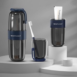 Westwood Travel Toothbrush Case Travel Toothbrush Holder with Cup, Large Toothbrush Container for Toothbrush Toothpaste Razor, Portable Toothbrush Holder with Cover for Home Business School(Black)