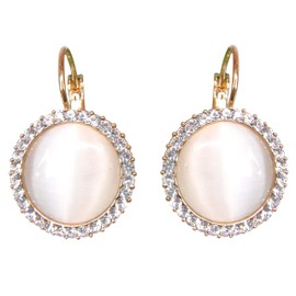 Navachi 18k Gold Plated Crystal Yellow Created-opall Round Az1009h Leverback Hoop Earrings, Crystal Stone Opal, Created Opal