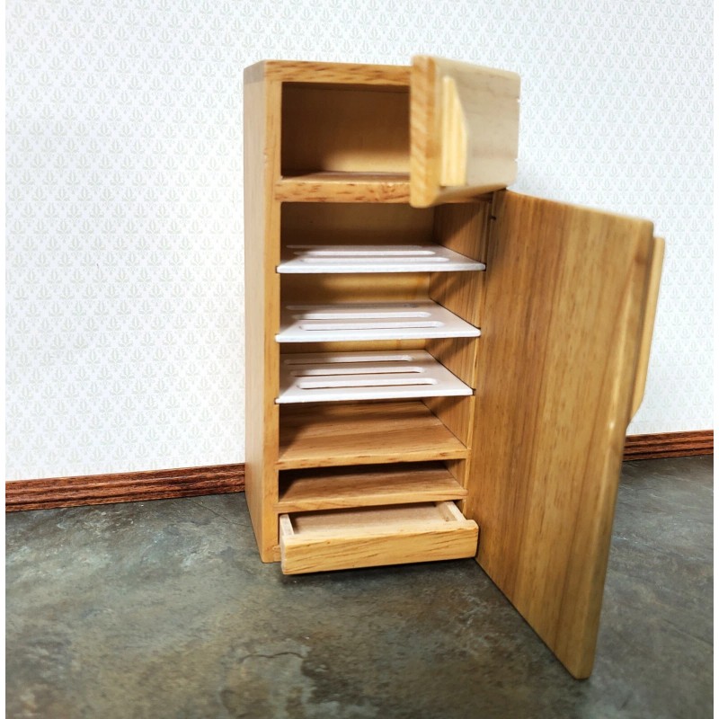Handley Dollhouse Fridge Modern Refrigerator Freeze Light Oak 1:12 Scale
