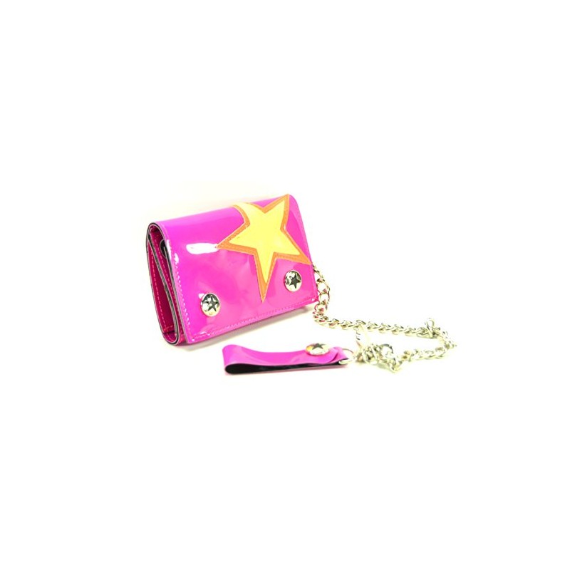 Star Patch Tri-fold Bikers Wallet with 16" Chain Black (Pink)