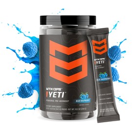 MTN OPS Yeti Trail Packs Pre-Workout Powder Energy Drink with Creatine, 200mg Caffeine & BCAAs with Beta Alanine, 20-Single Servings, Blue Raspberry