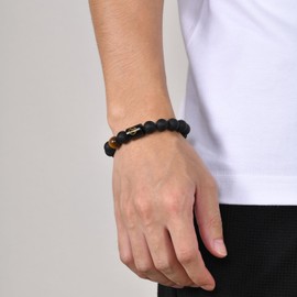 Raymard Basketball Football Soccer Baseball Bracelet for Men, Tiger Eye Black Matee Agate Bracelet for Men,Sport Bead Bracelet for Men-Football-Baseball