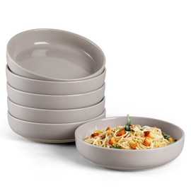 HaWare Pasta Bowls Set of 6, 32oz Large Salad Bowls for Home Kitchen, Ceramic Serving Plates for Soup, Cereal, Scratch-resistant Wide and Shallow Dinner Bowl, Microwave & Dishwasher Safe, Cream Coffee