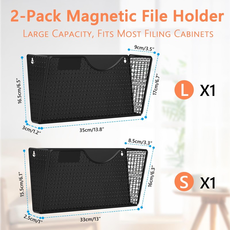 MFTEK Magnetic File Holder, 2 Pockets Magnetic File Folder Holder