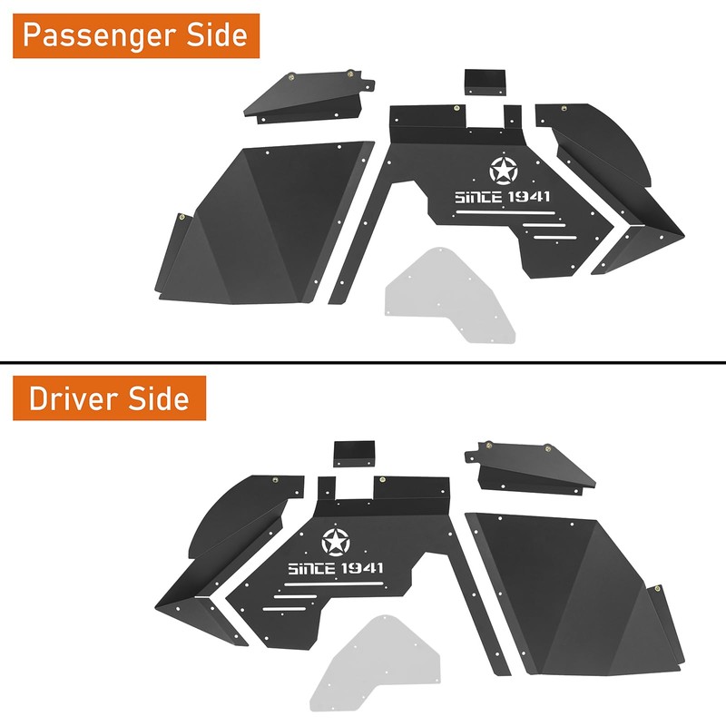 Hooke Road Aluminum Front Inner Fender Liners for 2007-2018 Jeep