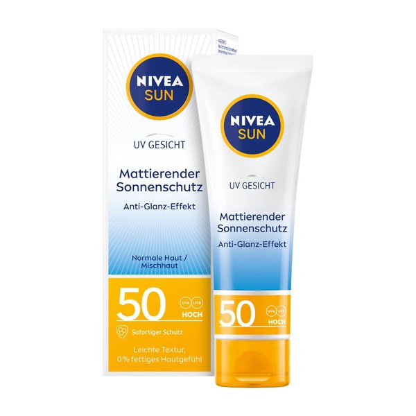 NIVEA SUN UV Face Matte Sun Protection SPF 50 (50 ml), Non-Greasy Sun Cream for the Face, Instant Effective Sun Lotion with Light Texture