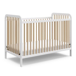 Storkcraft Pasadena 3-in-1 Convertible Crib (White with Driftwood) – GREENGUARD Gold Certified, Converts to Daybed and Toddler Bed, Fits Standard Full-Size Crib Mattress, Adjustable Mattress Height