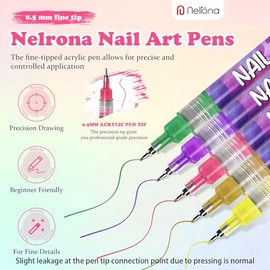 12 Colors Nail Art Pens Set – Acrylic Nail Polish Pens for DIY Nail Designs, 0.4mm Fine Tip, Quick Dry, Long Lasting Nail Art Markers for Professional Manicure, Home & Salon Use