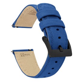 BARTON WATCH BANDS, 20mm Royal Blue Sailcloth Quick Release Premium Nylon Weave (Black Buckle)