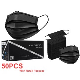 50PCS Black Premium Face Mask Mouth & Nose Protector Respirator Disposable Masks
